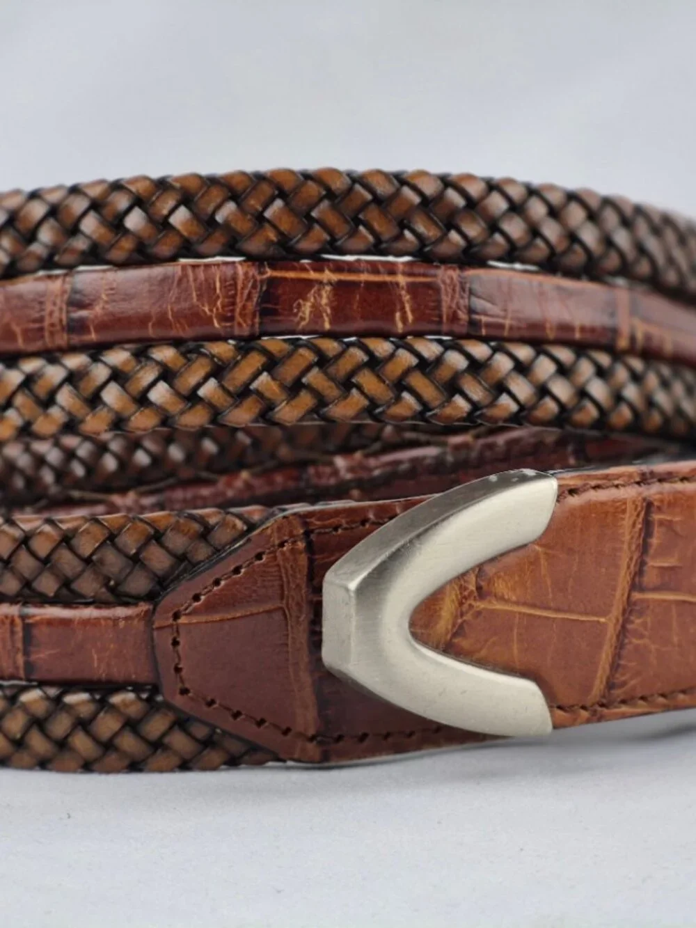 Brighton Braided Two Tone Leather Belt with Moc Croc Accents